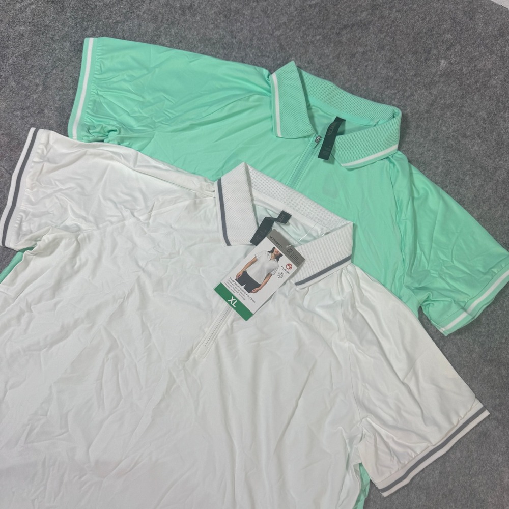Mondetta Womens XL‎ 1/4 Zip Short Sleeve Polo Shirt 2 Pack Mint and White